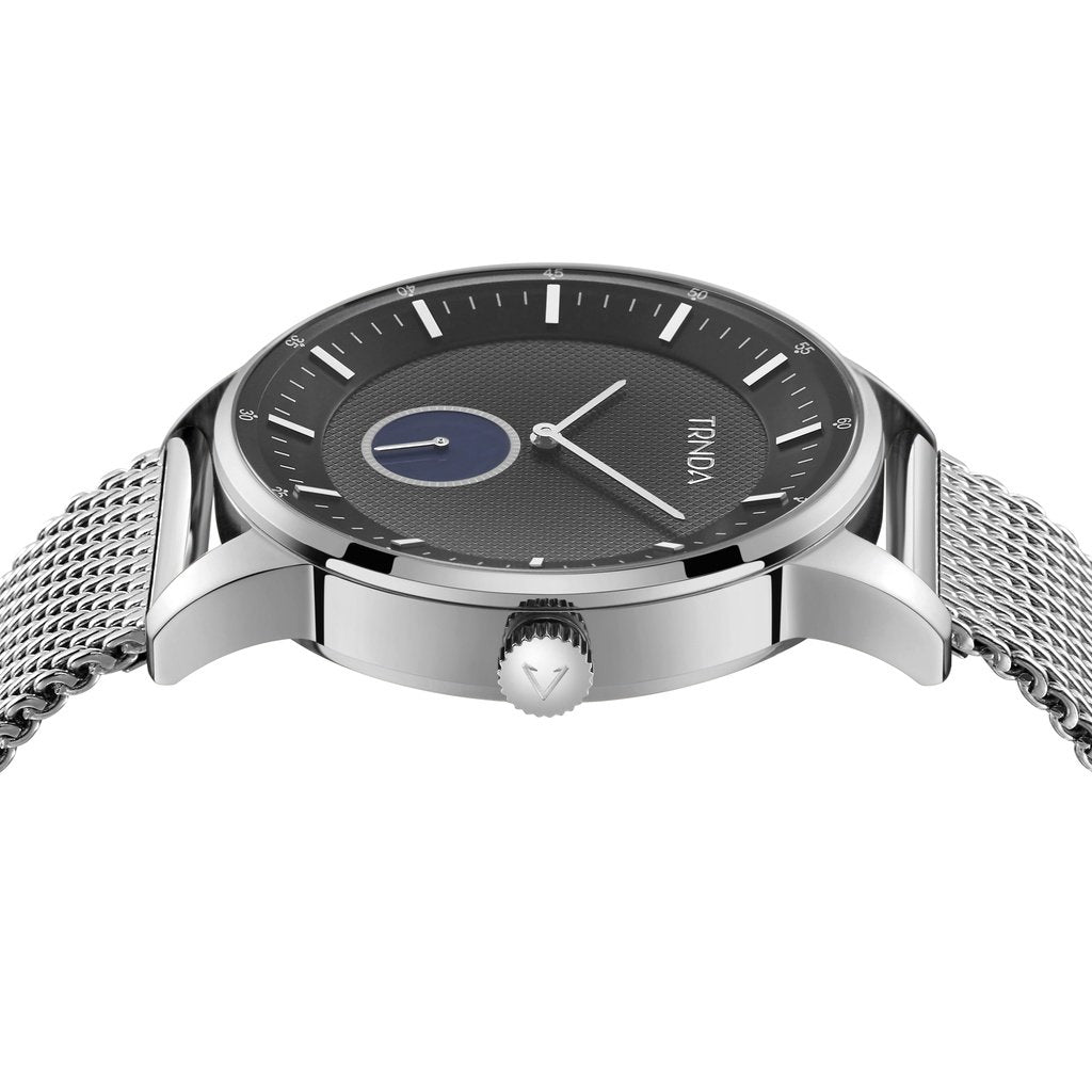 TRNDA Men's Stainless Steel Watch, Silver Mesh Band | TRN-SS43-1