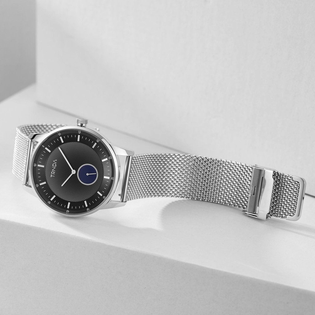 TRNDA Men's Stainless Steel Watch, Silver Mesh Band | TRN-SS43-3