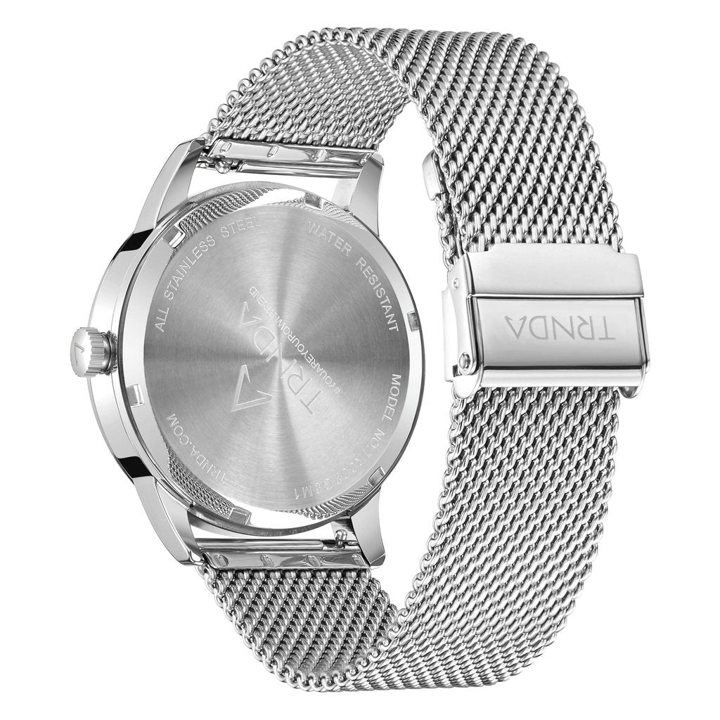 TRNDA Men's Stainless Steel Watch, Silver Mesh Band | TRN-SS43-2