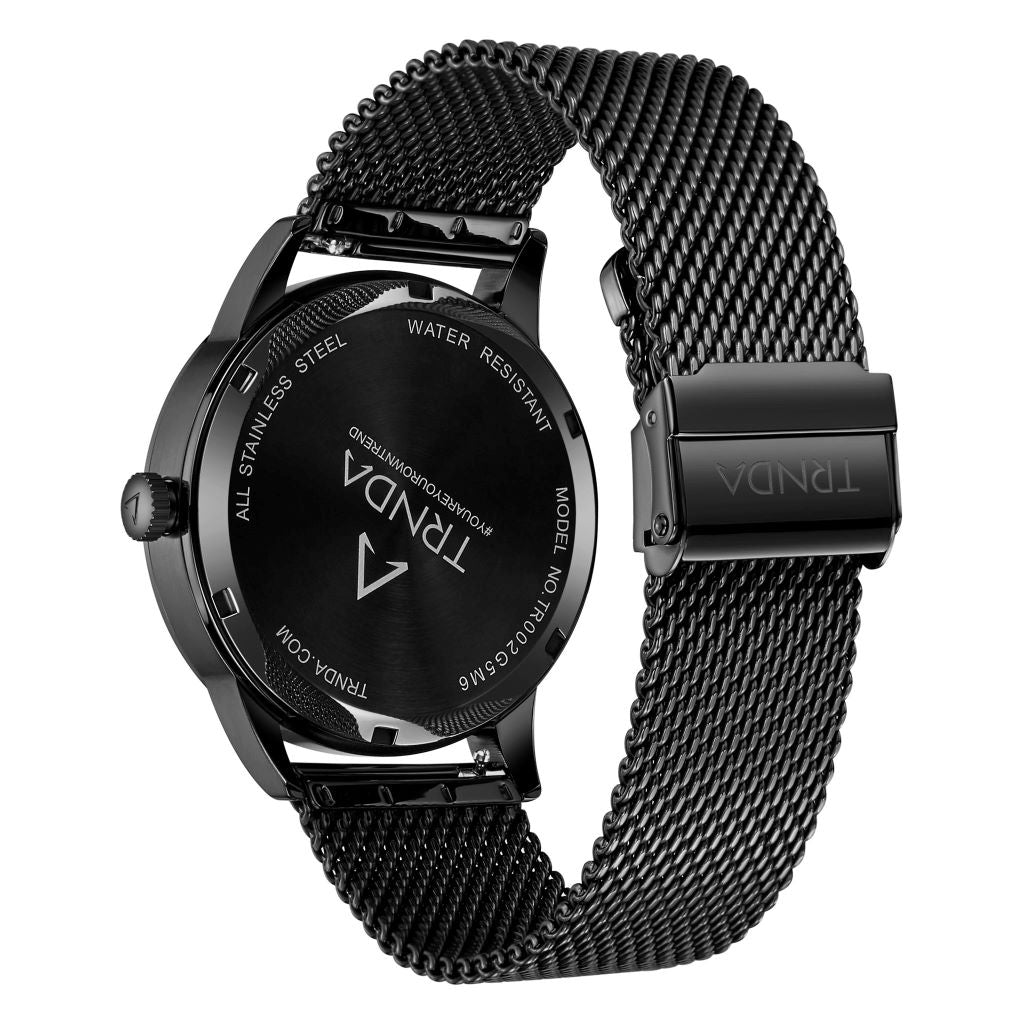 TRNDA Men's Black Stainless Steel Watch, Mesh Band | TRN-SS43MB-3