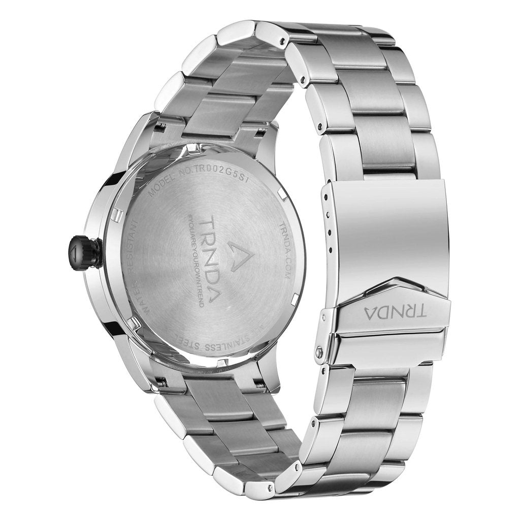 TRNDA Men's Stainless Steel Watch, Black Dial | TRNDA-43SS-3