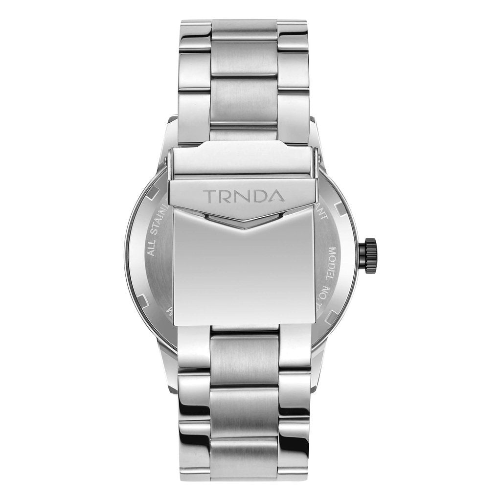 TRNDA Men's Stainless Steel Watch, Black Dial | TRNDA-43SS-4