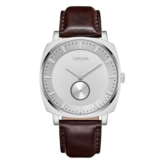 TRNDA Men's Stainless Steel Square Watch, Brown Leather | TRN45S-0