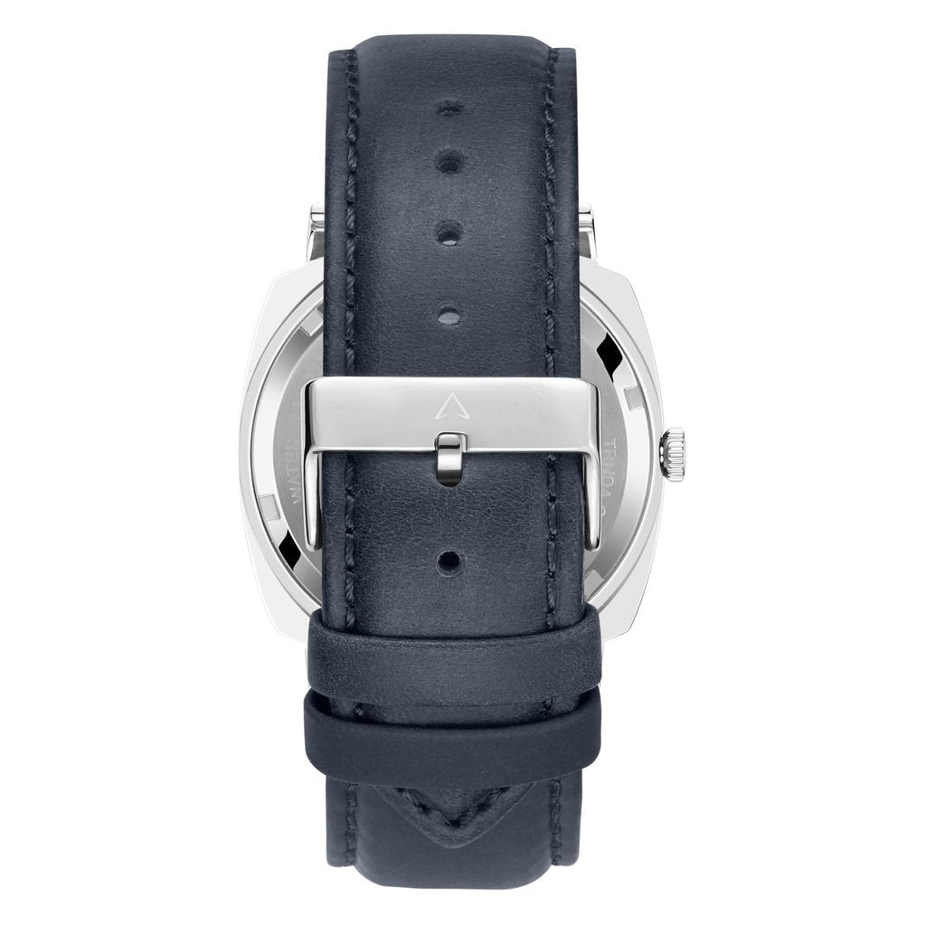TRNDA Men's Stainless Steel Square Watch, Blue Leather Band | TRD45MM-4