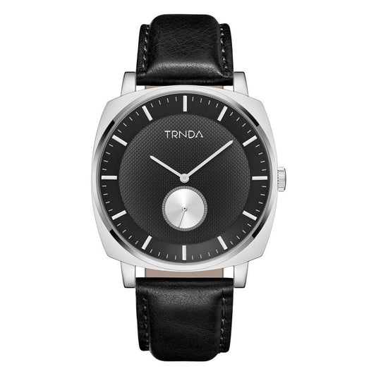 TRNDA Men's Stainless Steel Watch, Black Leather Band | TRNDA45MM-0