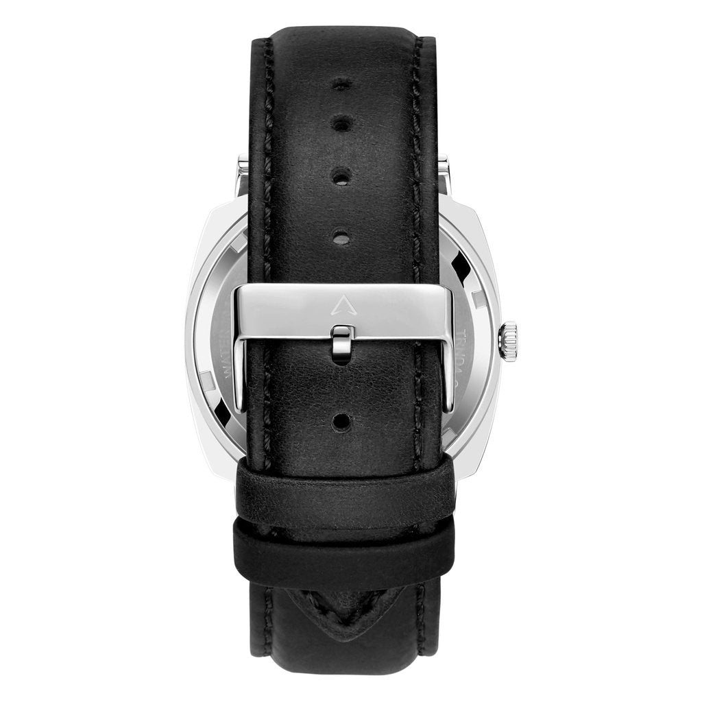 TRNDA Men's Stainless Steel Watch, Black Leather Band | TRNDA45MM-4