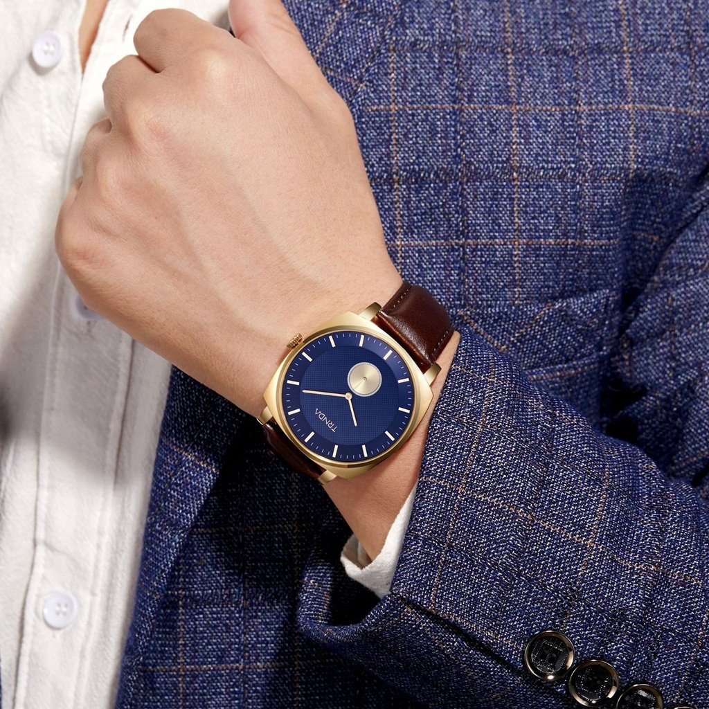 TRNDA Men's Gold Stainless Steel Watch, Blue Dial | TR45GBL-1