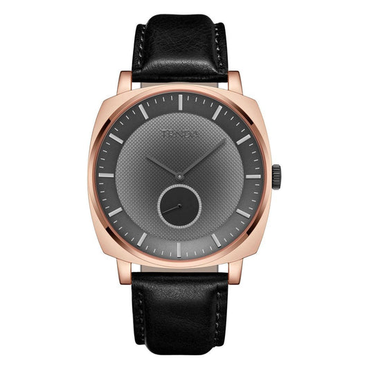 TRNDA Men's Rose Gold Stainless Steel Watch, Black Leather | TRN045MM-0