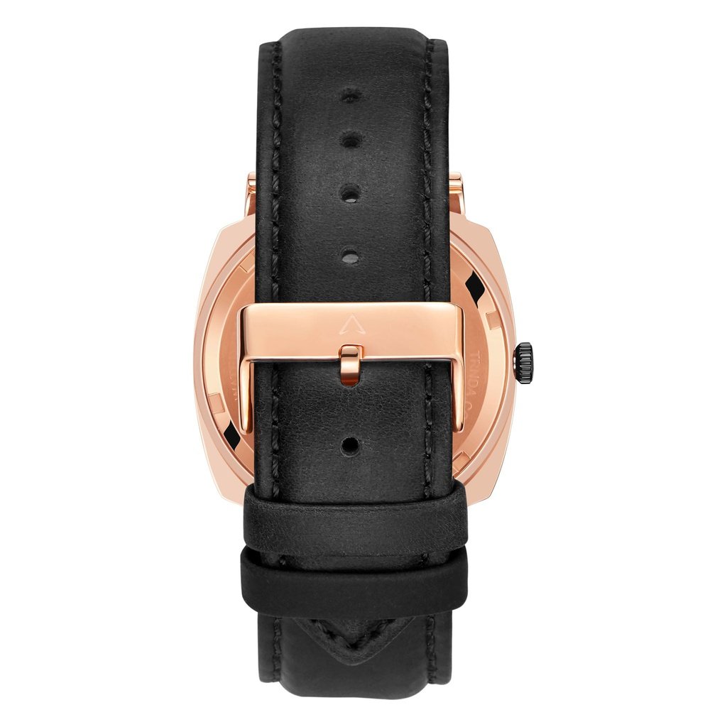 TRNDA Men's Rose Gold Stainless Steel Watch, Black Leather | TRN045MM-4