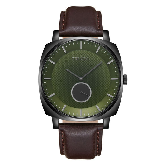 TRNDA Men's Stainless Steel Black Watch, Brown Leather | TRN45BDG-0