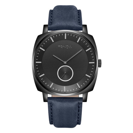TRNDA Men's Black Stainless Steel Watch, Blue Leather Band | TRNDBK45-0