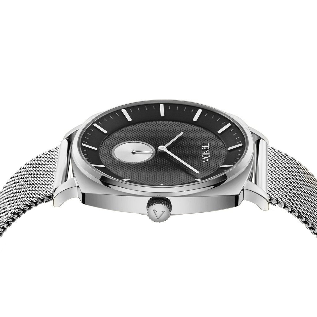 TRNDA Men's Stainless Steel Watch, Silver Mesh Band | TRD45MM-2