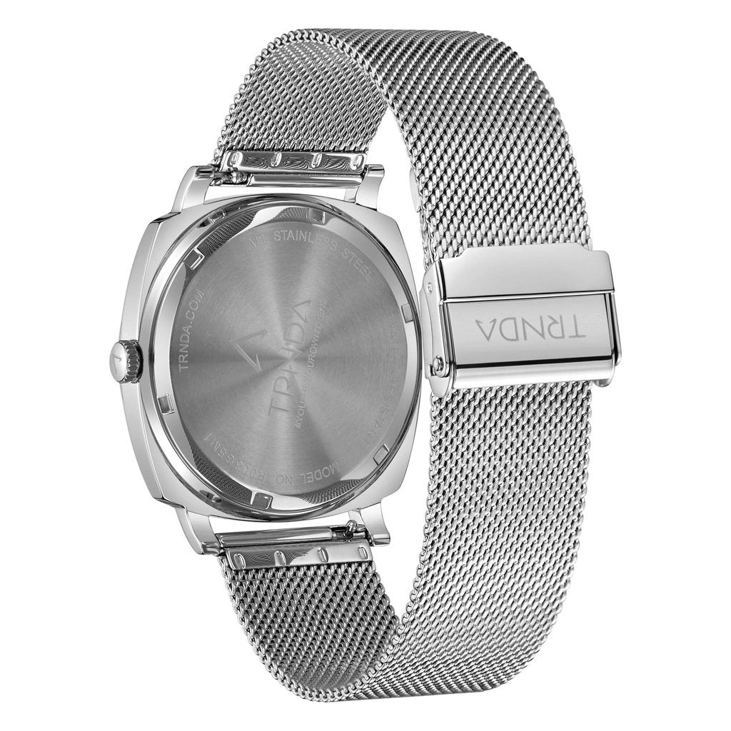 TRNDA Men's Stainless Steel Watch, Silver Mesh Band | TRD45MM-3