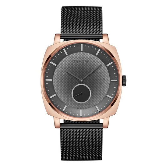 TRNDA Men's Rose Gold Stainless Steel Watch, Black Mesh Band | TRNDA45MM-0