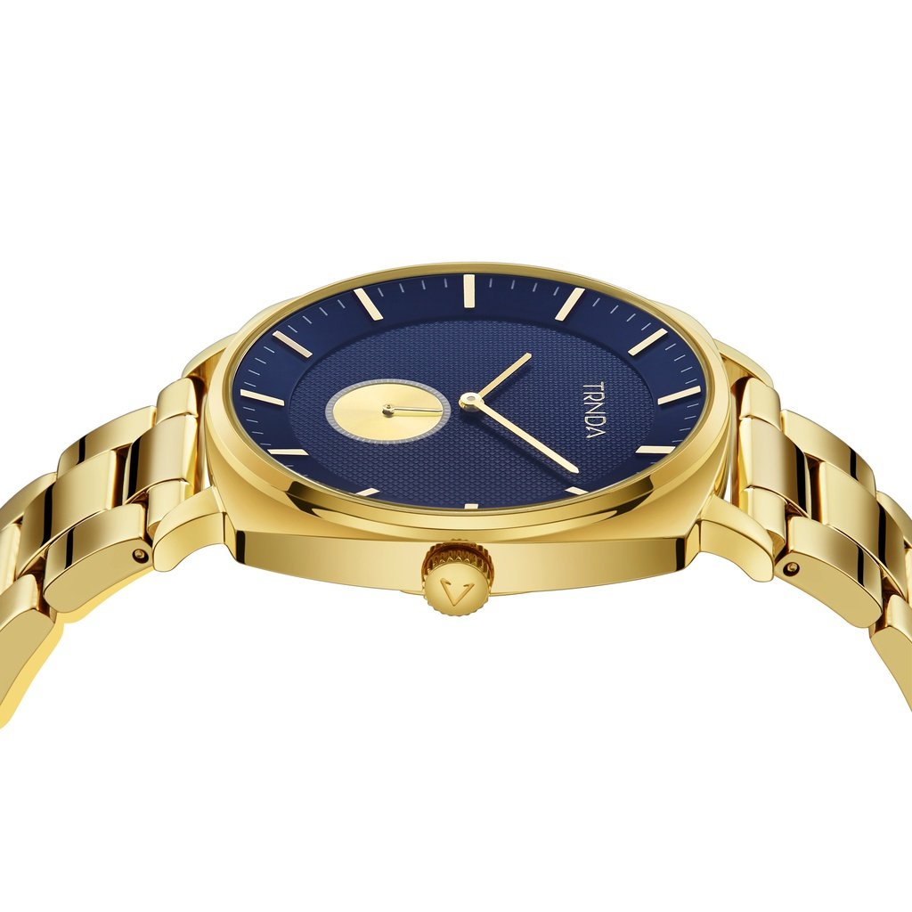 TRNDA Men's Gold Stainless Steel Watch, Blue Dial | TR45GDB-2