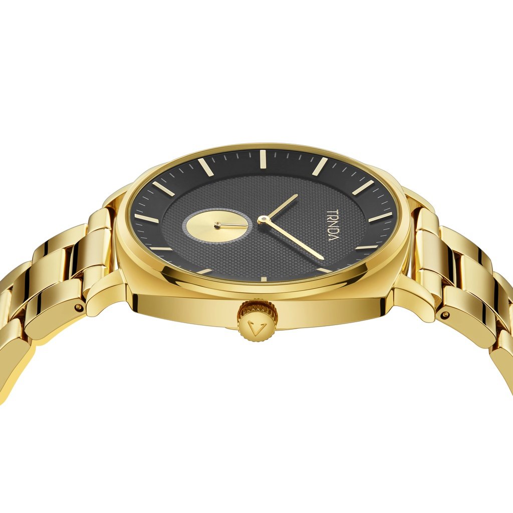 TRNDA Men's Gold Stainless Steel Watch, Black Dial | TRNDA-045-2