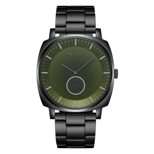 TRNDA Men's Black Stainless Steel Watch, Seaweed Green Dial | TR45B-0