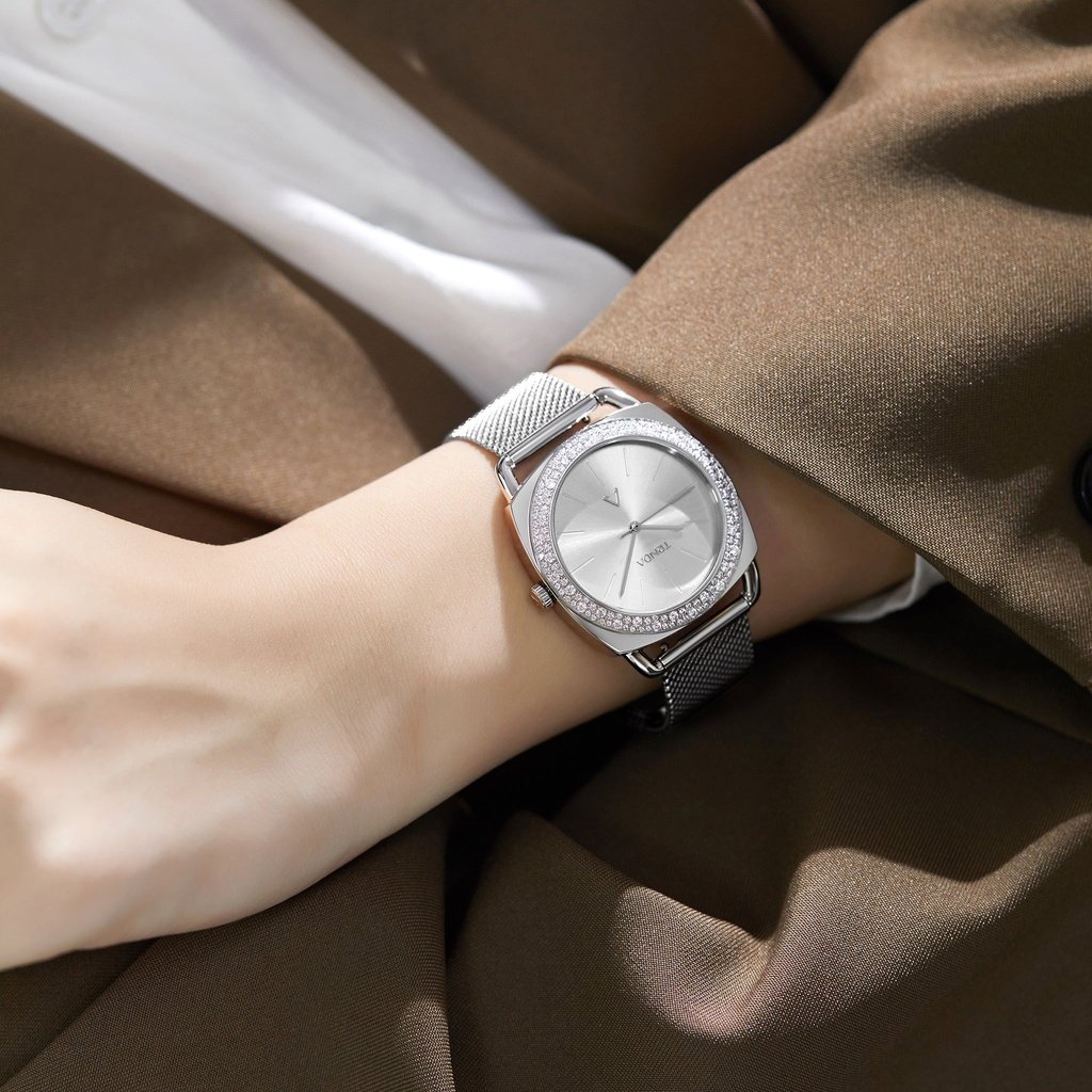TRNDA Women's Stainless Steel Watch, Silver Mesh Band | TRN-35.8S-1