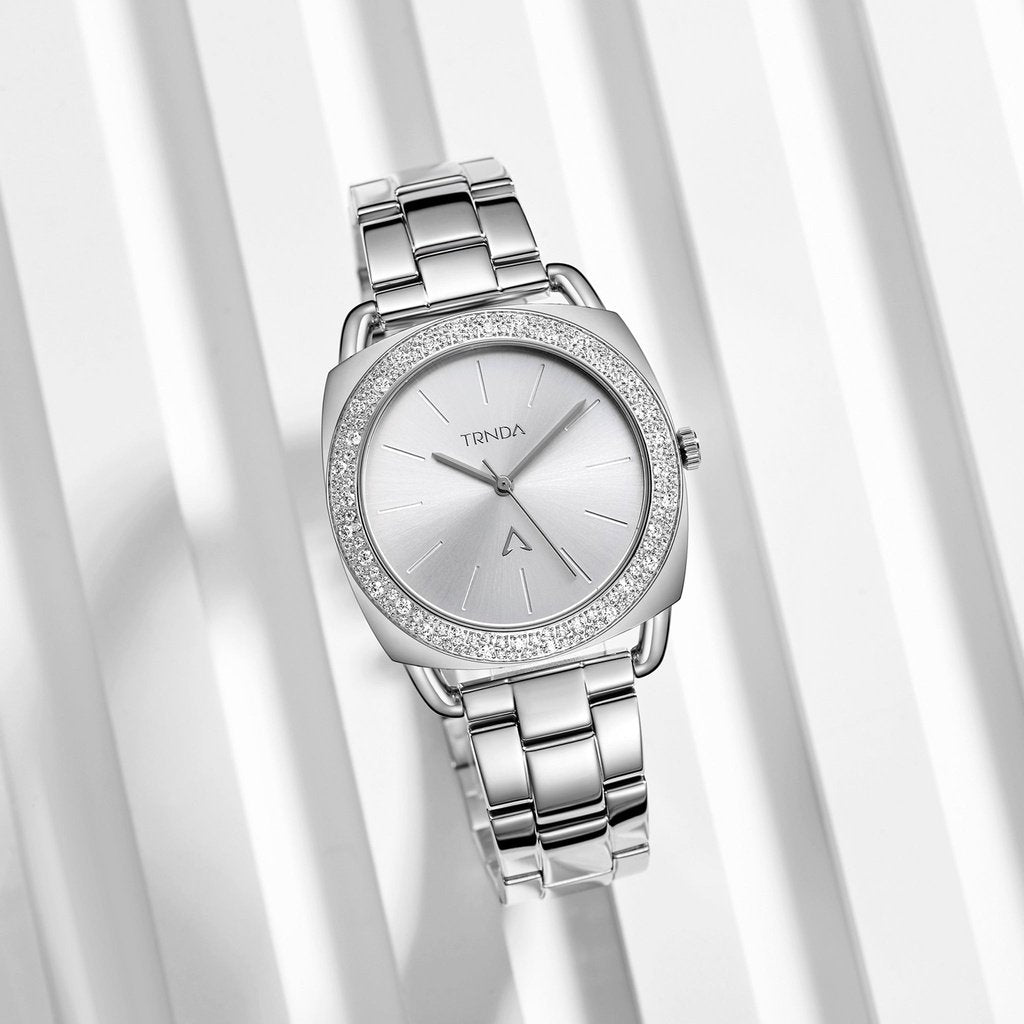 TRNDA Women's Silver Stainless Steel Watch, Unique Dial | TRN35SS-4
