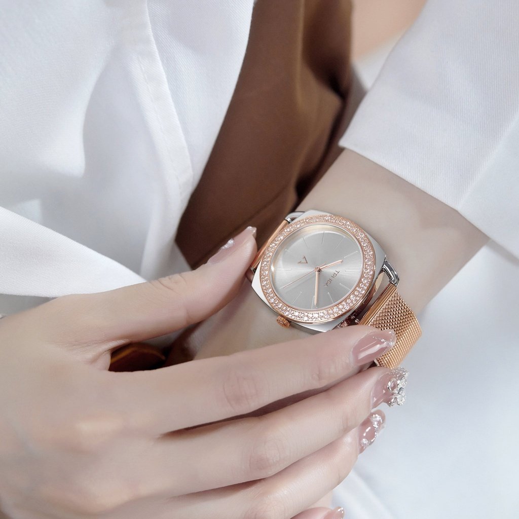 TRNDA Women's Silver Stainless Steel Watch, Rose Gold Band | TRNDA-001-1