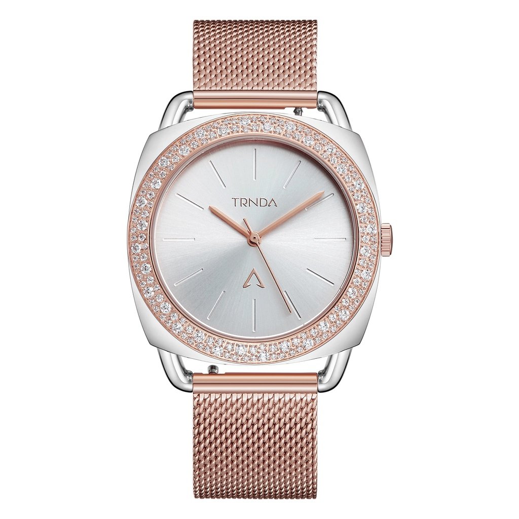 TRNDA Women's Silver Stainless Steel Watch, Rose Gold Band | TRNDA-001-0