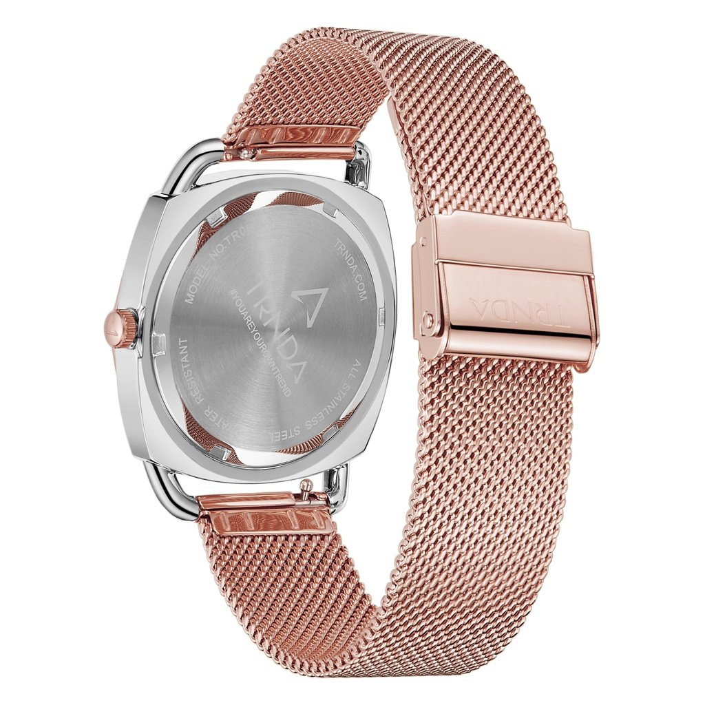TRNDA Women's Silver Stainless Steel Watch, Rose Gold Band | TRNDA-001-3