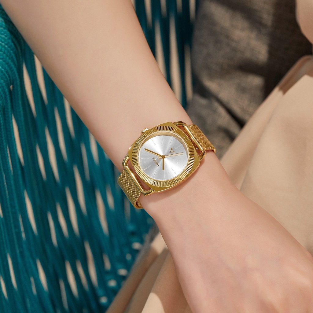 TRNDA Women's Gold Stainless Steel Watch, Silver Dial | TRD-W35.8-1
