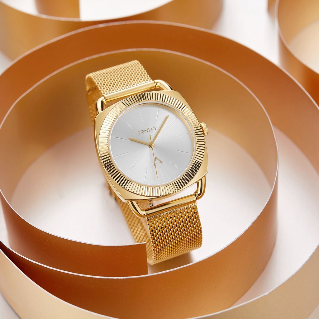 TRNDA Women's Gold Stainless Steel Watch, Silver Dial | TRD-W35.8-4