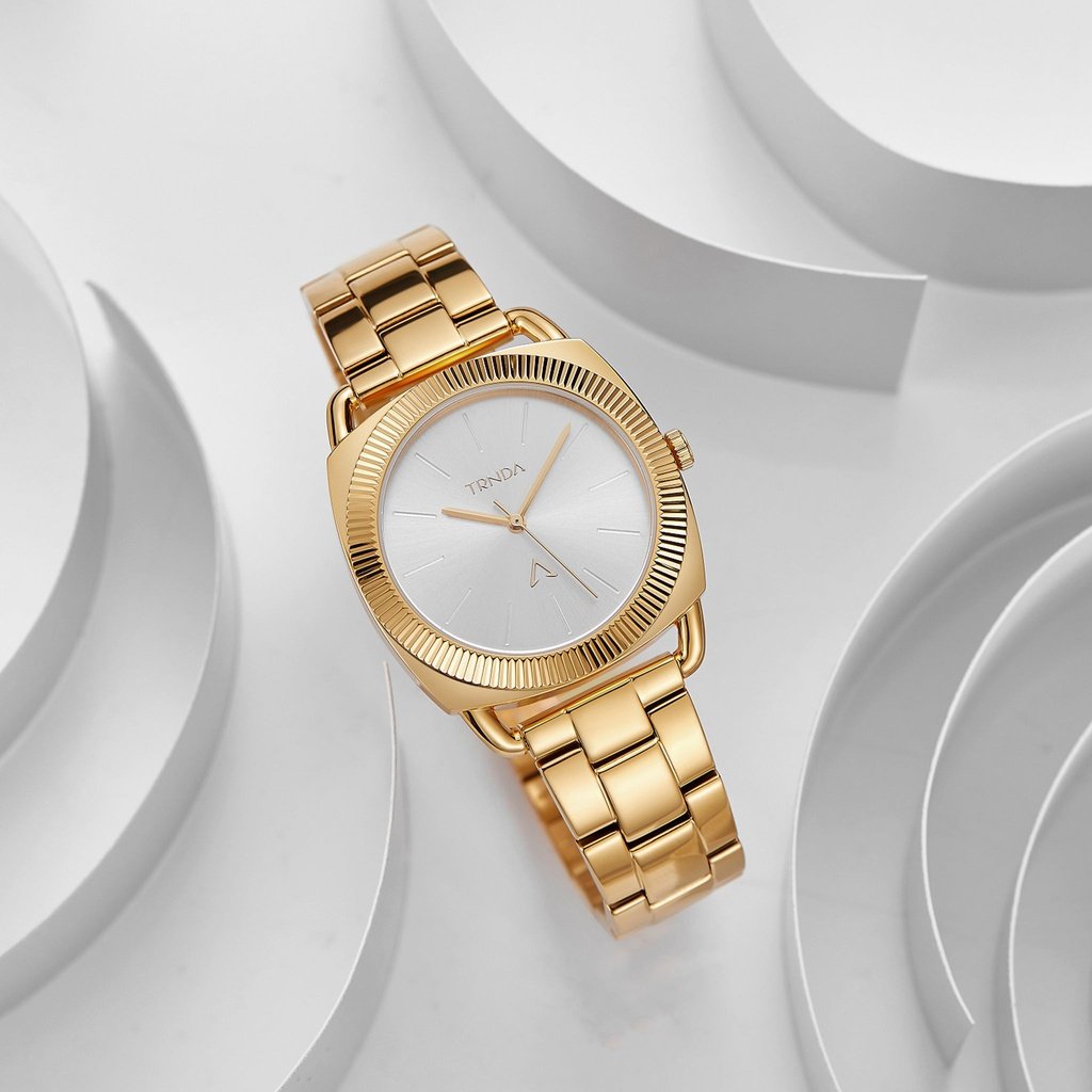 TRNDA Women's Gold Stainless Steel Watch, Silver Dial | TRN-1234-4