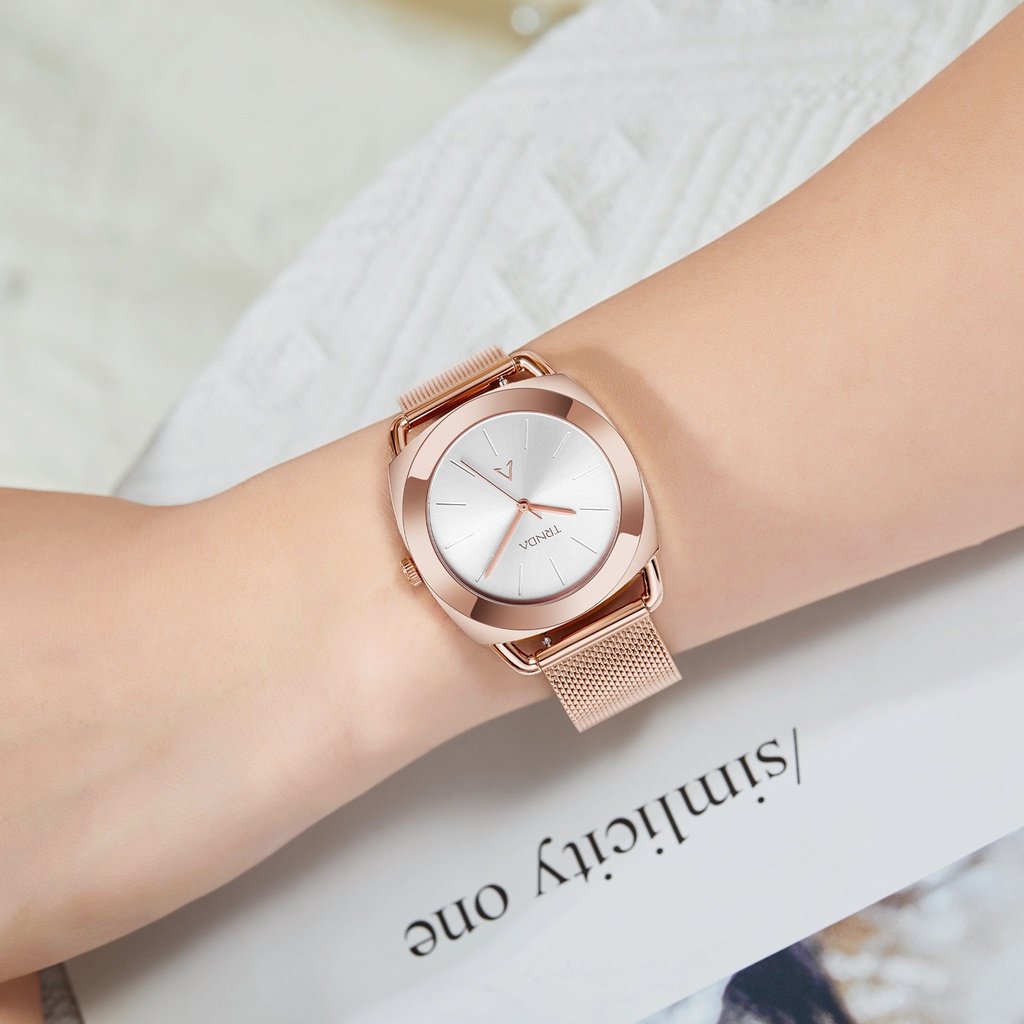 TRNDA Women's Rose Gold Stainless Steel Watch, Silver Dial | TRNDA-001-1