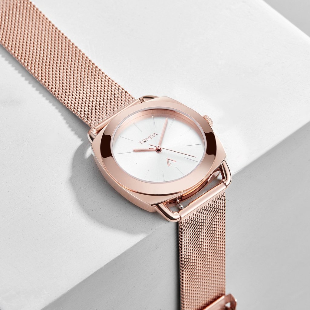 TRNDA Women's Rose Gold Stainless Steel Watch, Silver Dial | TRNDA-001-4