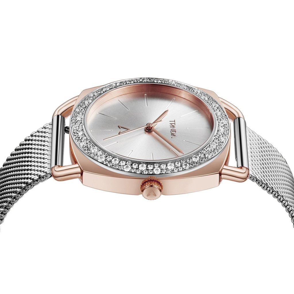TRNDA Women's Rose Gold Stainless Steel Watch, Silver Dial | TRNDA-001-2