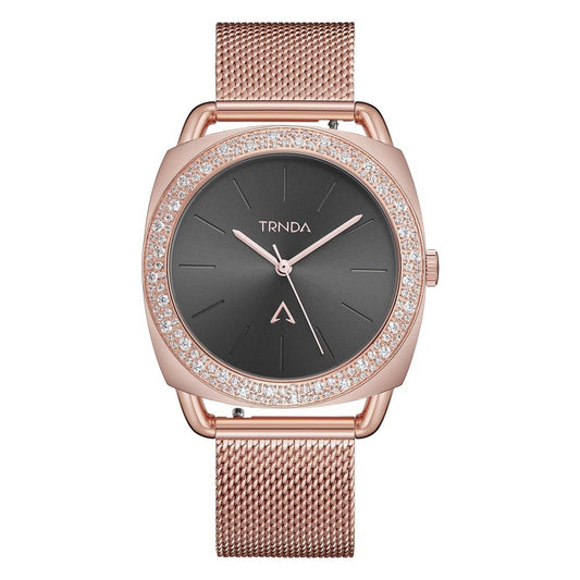 TRNDA Women's Rose Gold Stainless Steel Watch, Black Dial | TRN-35.8-RG-0