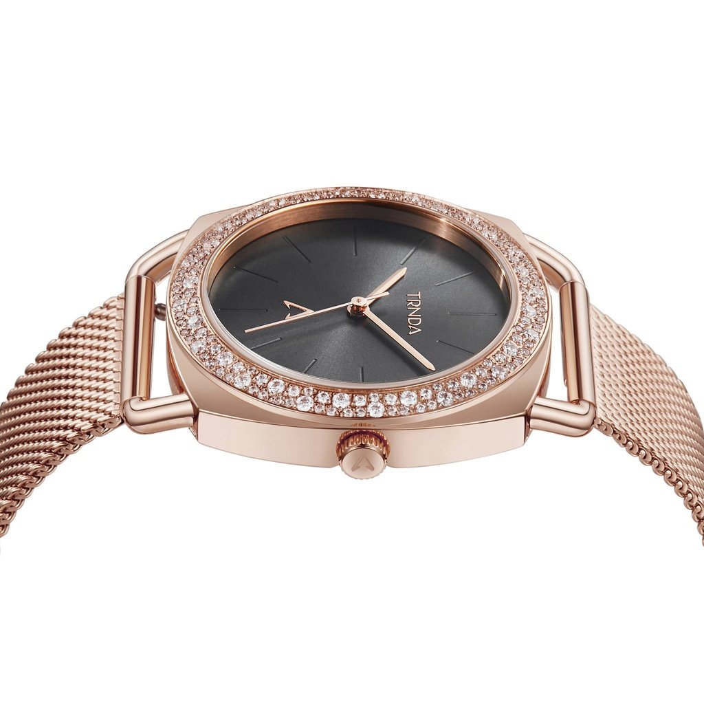 TRNDA Women's Rose Gold Stainless Steel Watch, Black Dial | TRN-35.8-RG-2