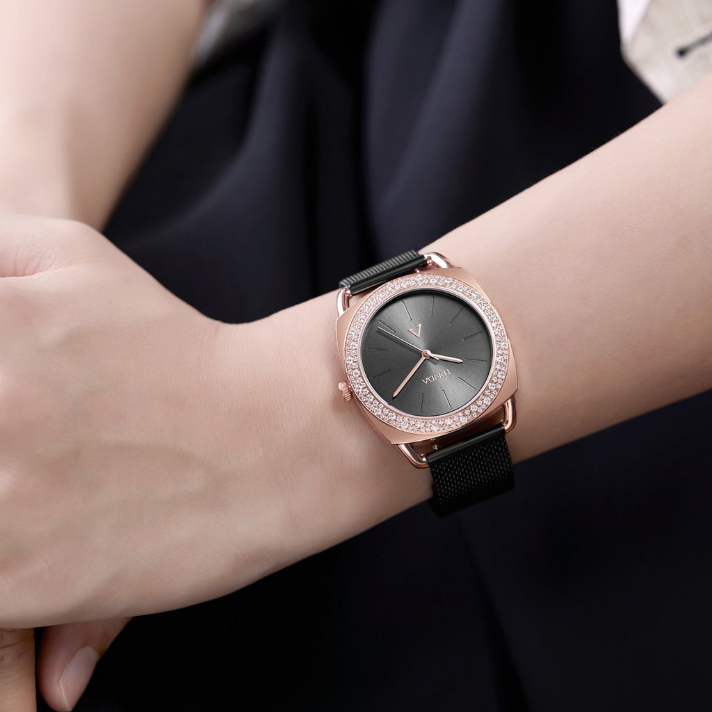 TRNDA Women's Rose Gold Watch, Black Dial | TRNDA-RG35.8-1