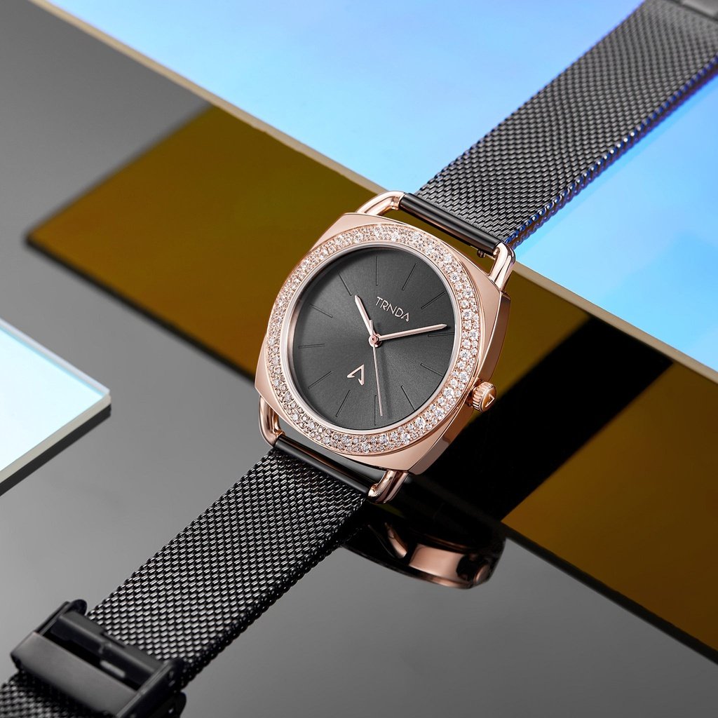 TRNDA Women's Rose Gold Watch, Black Dial | TRNDA-RG35.8-4