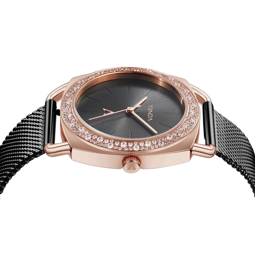 TRNDA Women's Rose Gold Watch, Black Dial | TRNDA-RG35.8-2