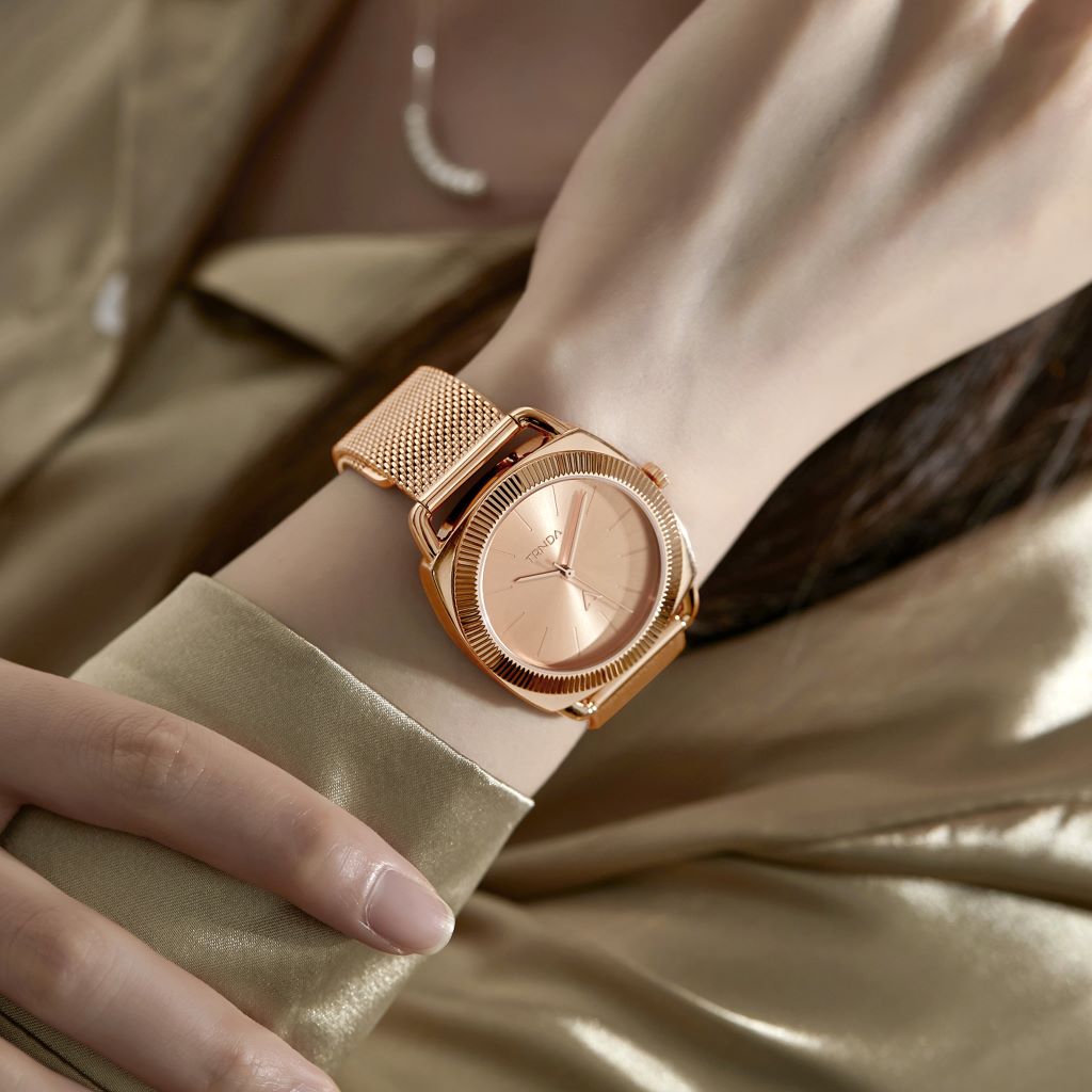 TRNDA Women's Rose Gold Stainless Steel Watch, Unique Dial | TRN-RG35.8-1