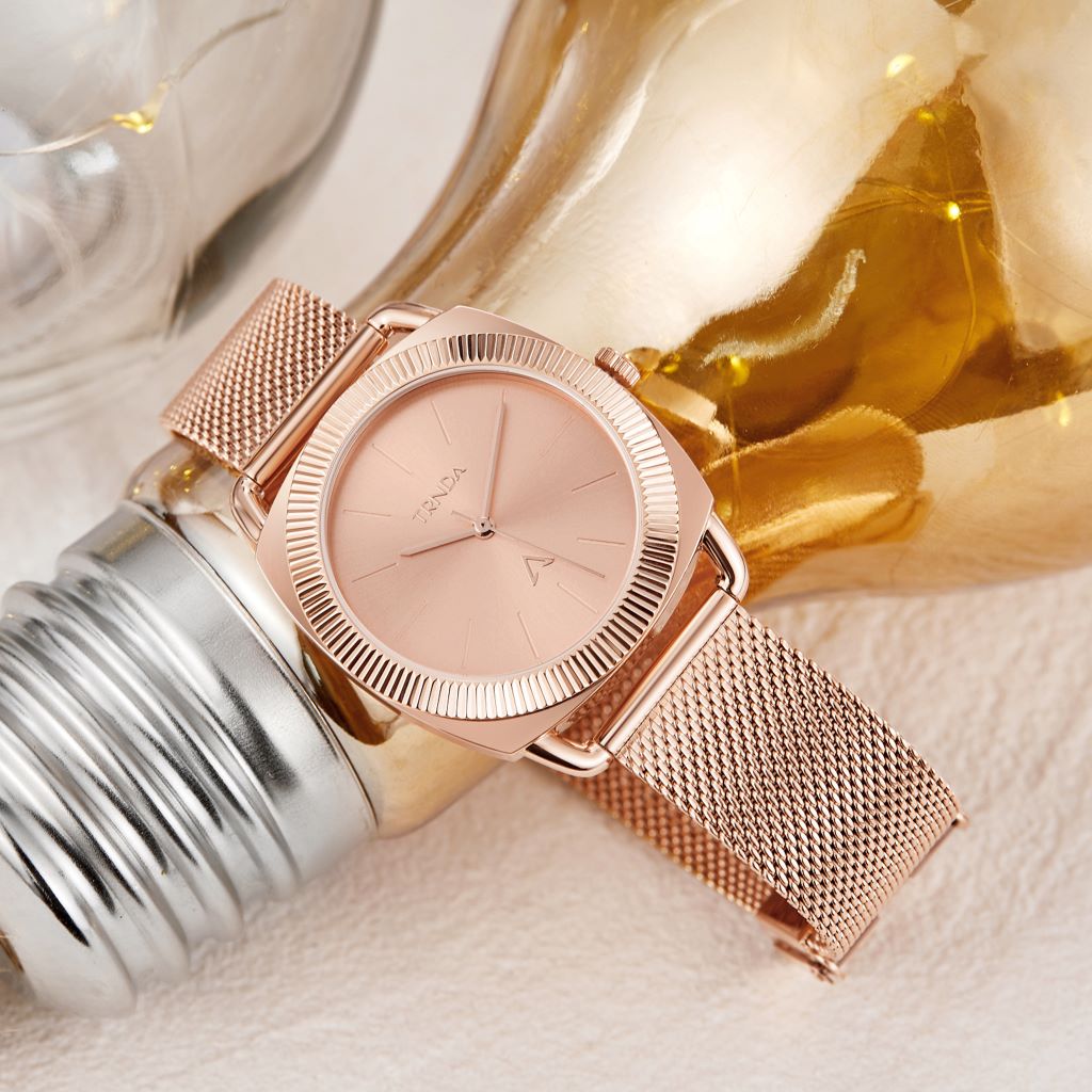 TRNDA Women's Rose Gold Stainless Steel Watch, Unique Dial | TRN-RG35.8-4