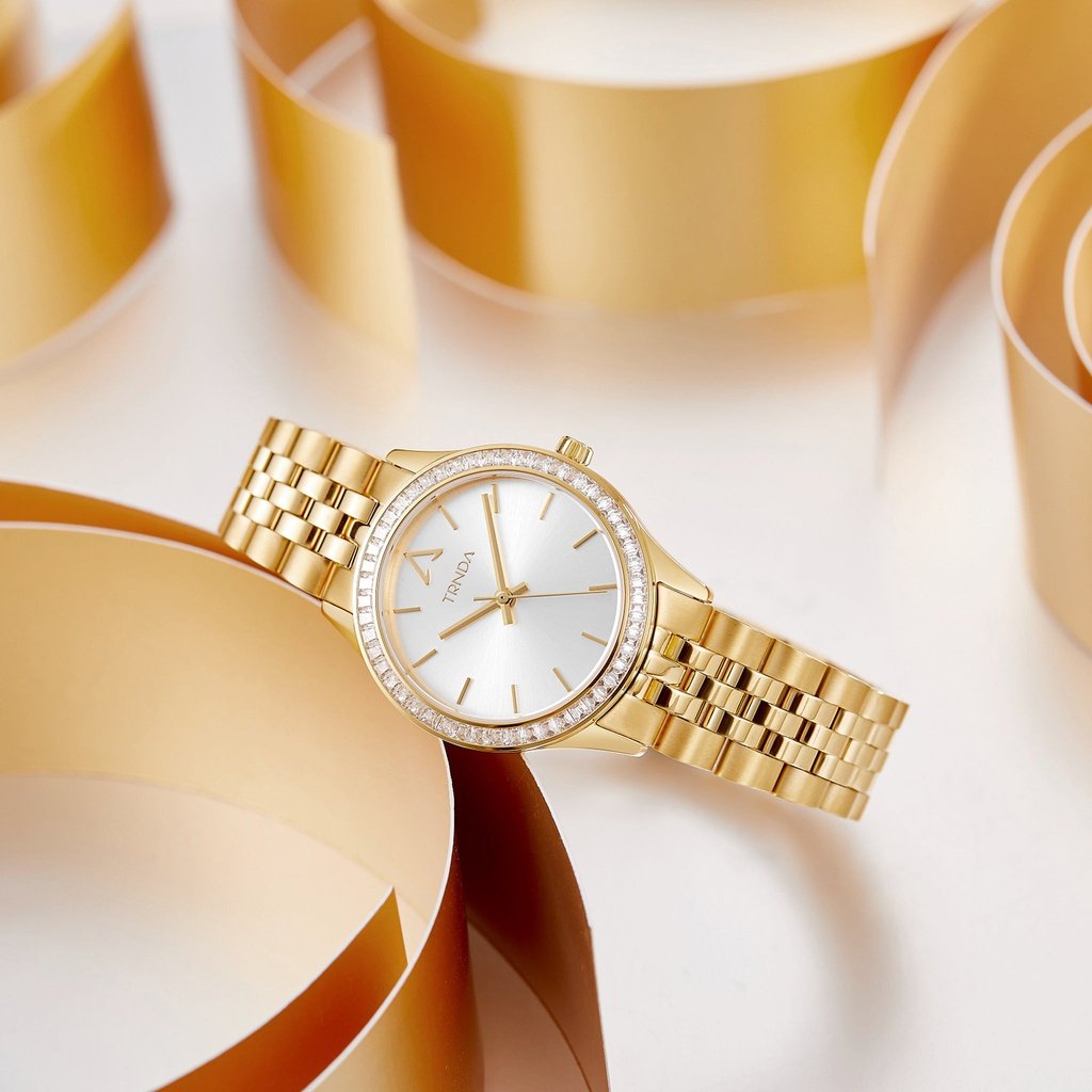 TRNDA Women's Gold Stainless Steel Watch, Silver Dial | TRN32G-4