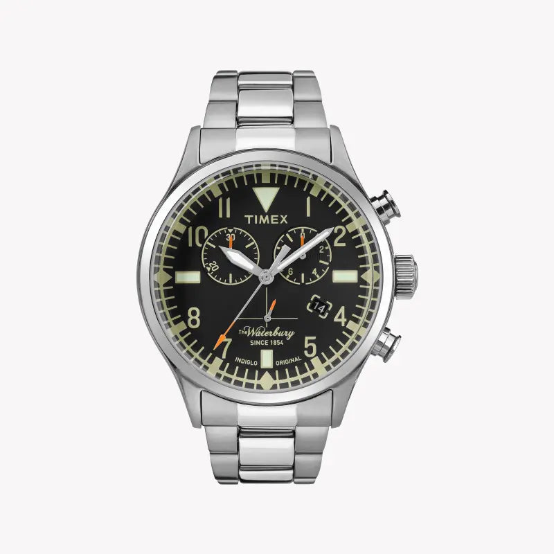 Timex Men's Silver Stainless Steel Watch, Black Dial | TW2R24900-0