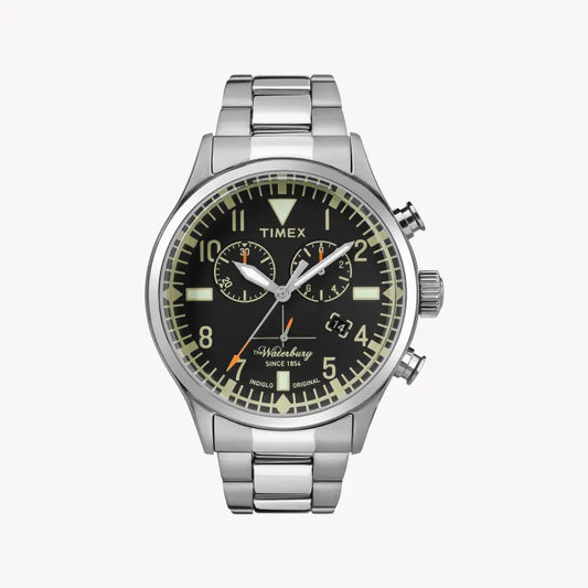 Timex Men's Silver Stainless Steel Watch, Black Dial | TW2R24900-0