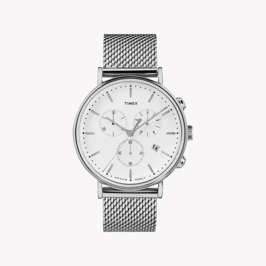 Timex Men's Silver Stainless Steel Watch, White Dial | TW2R27100-0