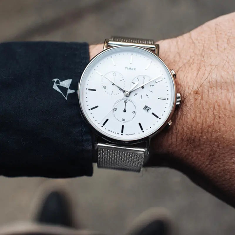 Timex Men's Silver Stainless Steel Watch, White Dial | TW2R27100-3
