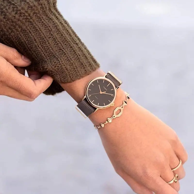 Timex Women's Gray Fabric Watch, Rose Gold Case | TW2R48900-3