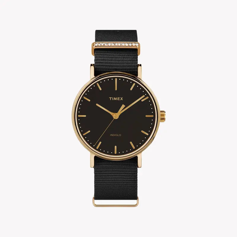 Timex Women's Black Fabric Watch, Brass Gold Case | TW2R49200-0