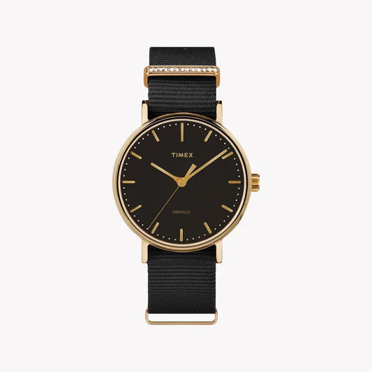 Timex Women's Black Fabric Watch, Brass Gold Case | TW2R49200-0