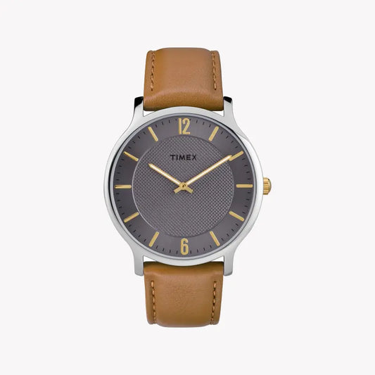 Timex Men's Brown Leather Watch, Gray Dial | TW2R49700-0
