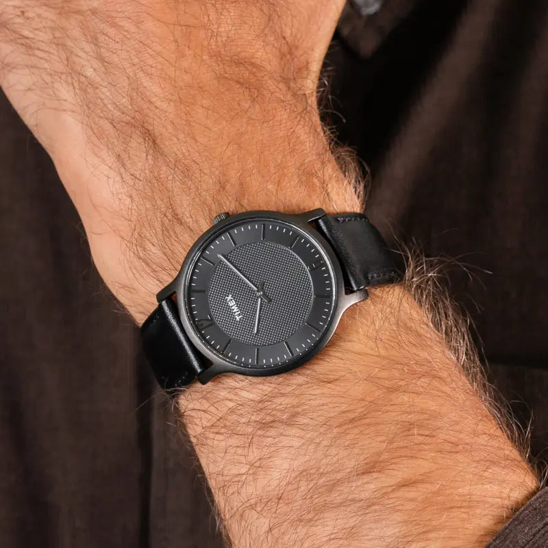 Timex Men's Black Leather Watch, Black Dial | TW2R50100-3