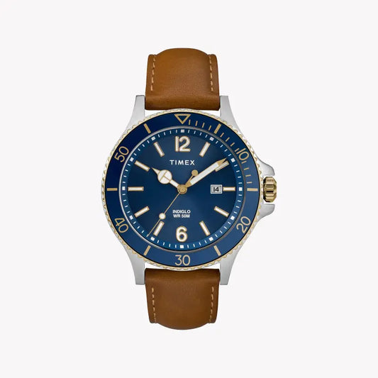 Timex Men's Brass Watch, Blue Dial, Tan Leather | TW2R64500-0